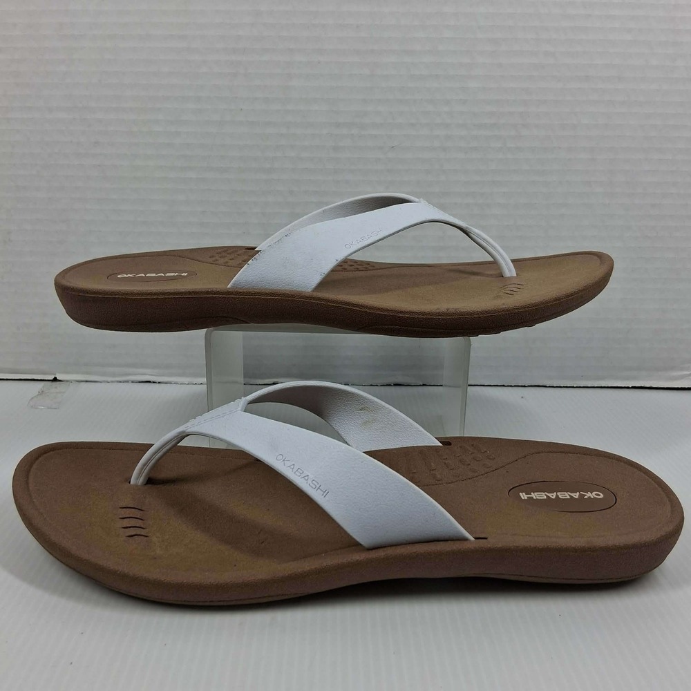 Okabashi Shoreline Flip Flop Sandals Womens Large 8-9 White Brown Made in USA